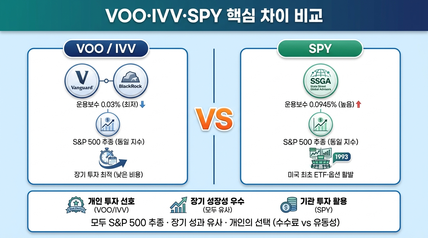 VOO IVV SPY 세 가지 S&P 500 ETF 비교