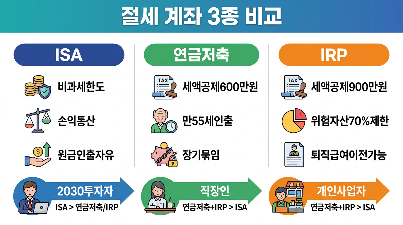 ISA와 연금저축, IRP의 세제 혜택과 자금 유동성 비교 이미지