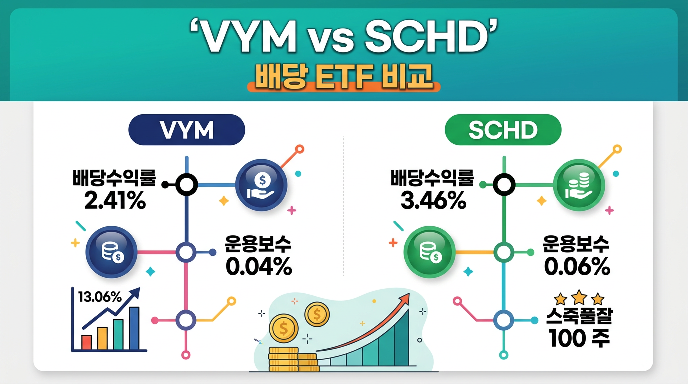 배당 ETF VYM과 SCHD의 전략 및 배당수익률 비교