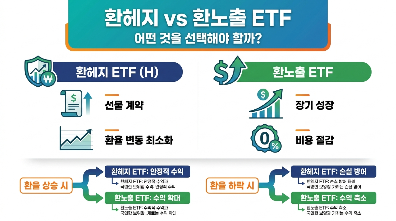 환헤지 ETF와 환노출 ETF의 구조 및 비용 차이 설명