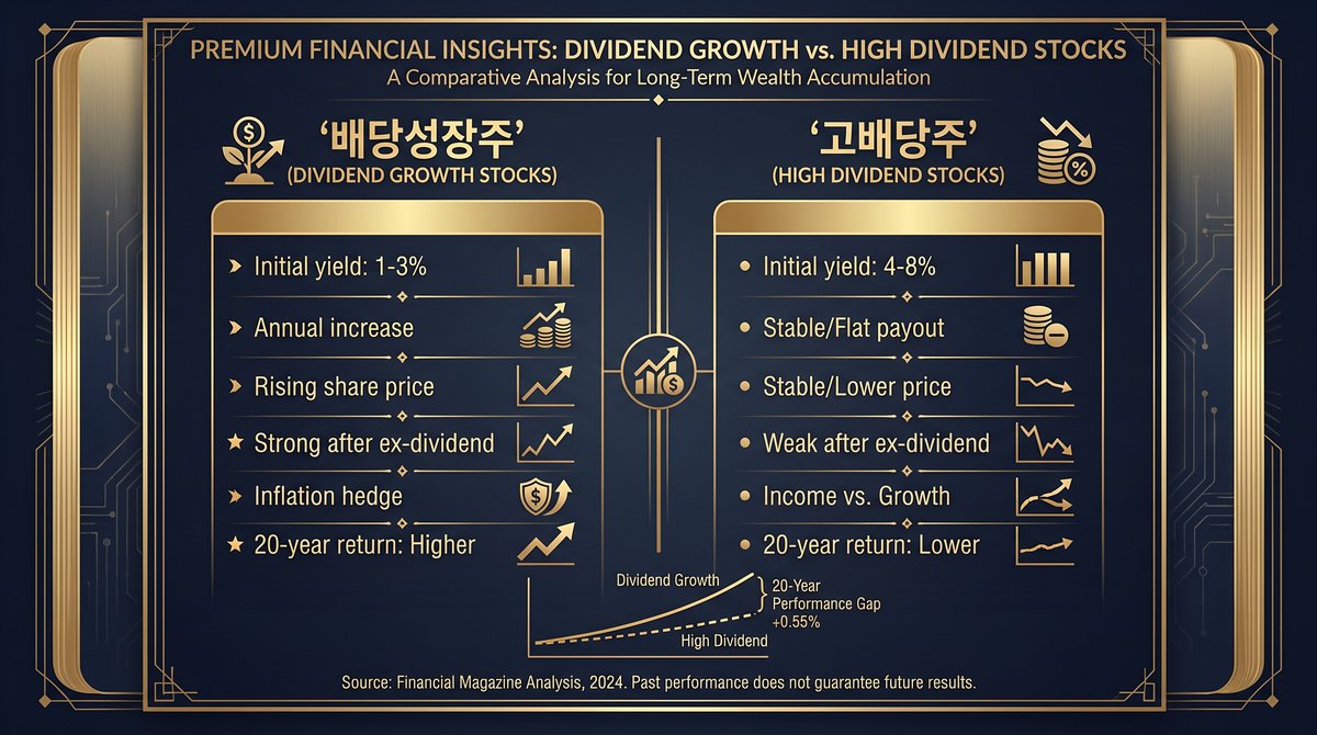 배당성장주와 고배당주의 특징을 비교한 표 이미지