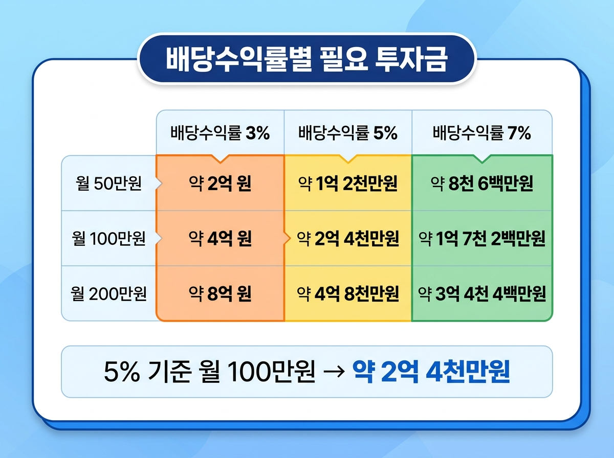 배당수익률별 목표 월 배당금 필요 투자금 비교표