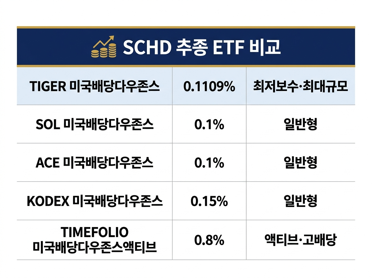 국내상장 SCHD 추종 미국배당다우존스 ETF 7개 상품 비교