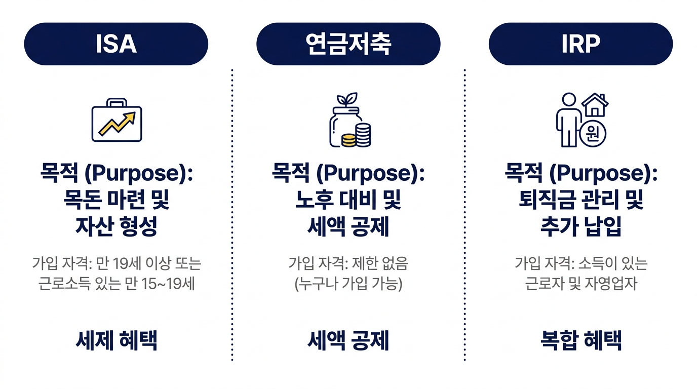 ISA와 연금저축·IRP의 절세 방식 차이 설명