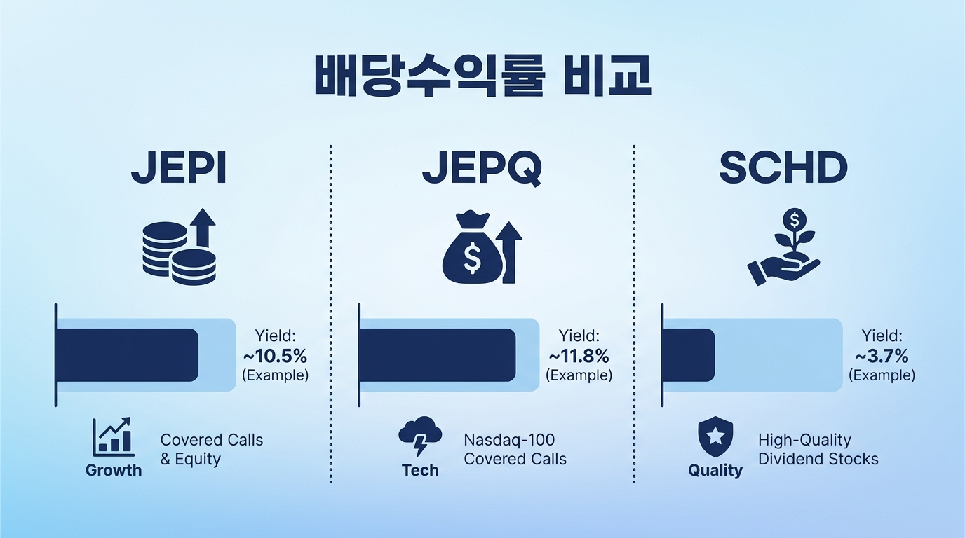 JEPI, JEPQ, SCHD 월배당 ETF 비교 이미지