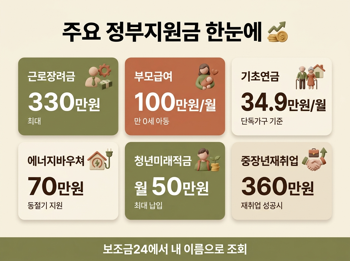 상황별 정부지원금 종류를 정리한 이미지