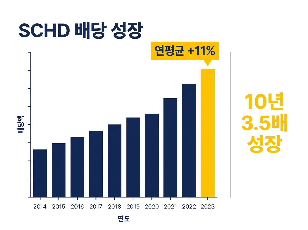 SCHD 배당 성장률과 장기 수익 추이 그래프