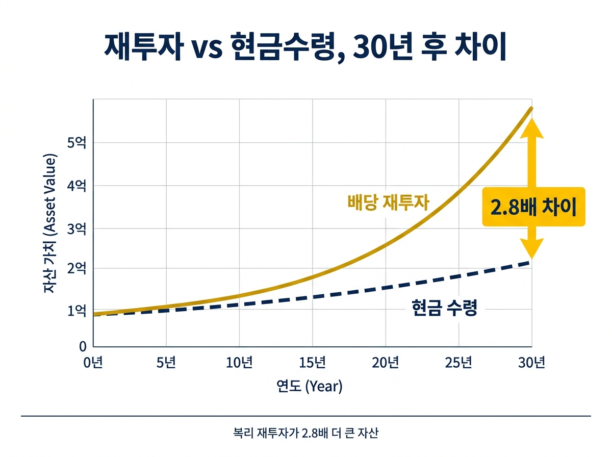 분배금 재투자와 현금 수령의 30년 자산 차이 비교