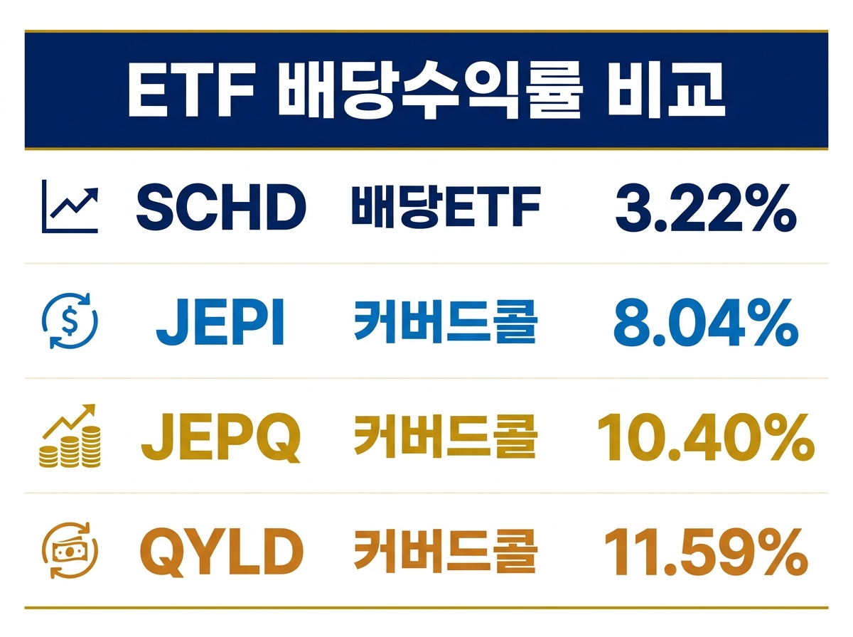 SCHD와 JEPQ 등 대표 ETF의 배당률 비교