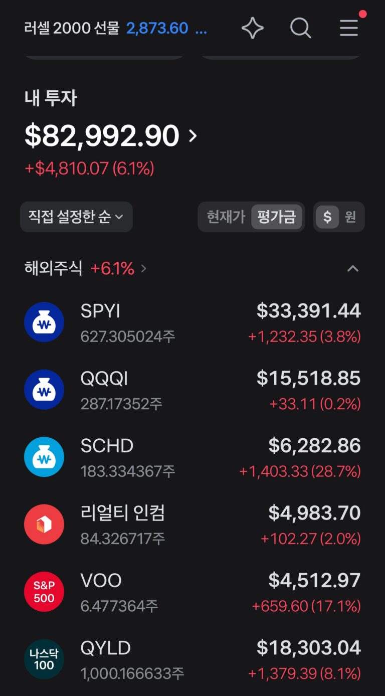 9월 15일 포트폴리오 잔고 화면