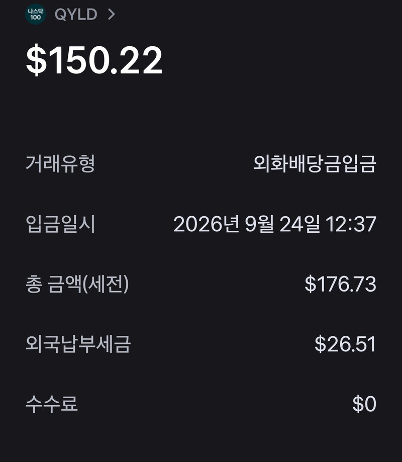 QYLD 배당금 입금 내역