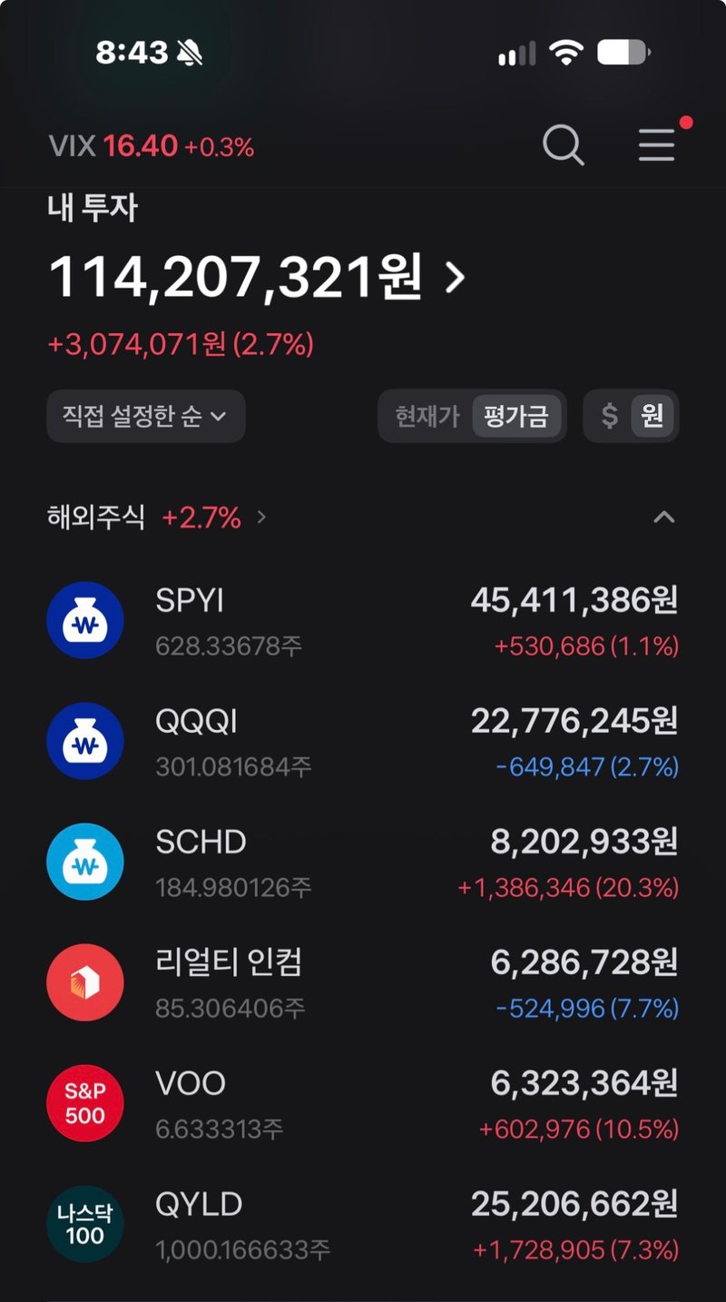 적립식 투자 포트폴리오 잔고 화면