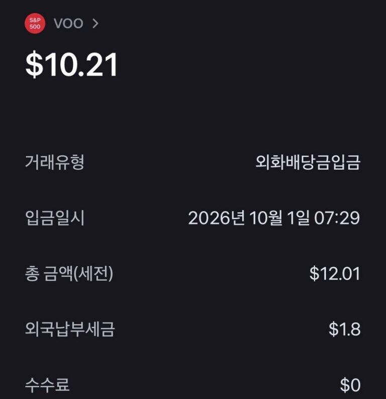 VOO 배당금 입금 내역