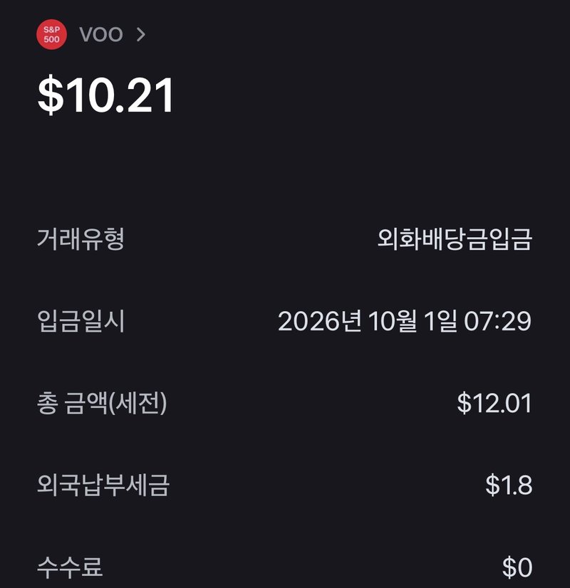 VOO 배당금 입금 내역